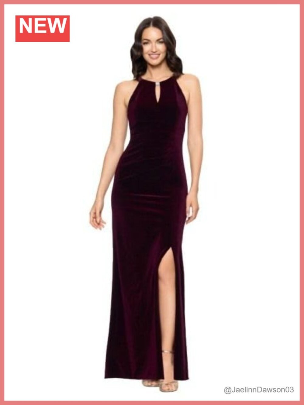 Velvet Halter Gown Keyhole Neckline Side Slit Formal Evening Dress